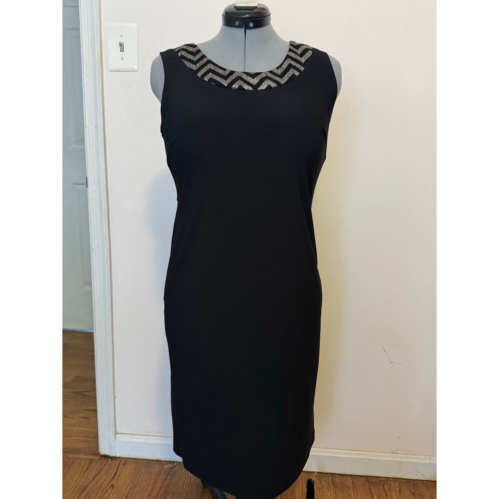 R&M Richards Women’s Black Sleeveless Sheath Dress w/ Embellished Neck Size 6